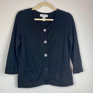 NINE WEST 3/4 Sleeve Black Button Up Top Sz M‎